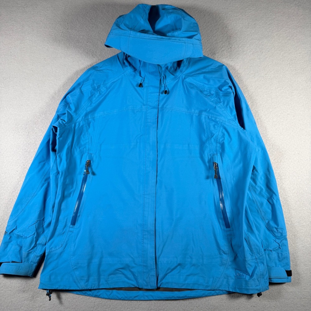 REI eVent Waterproof Rain Jacket Womens XL Blue Hooded Shell 826024